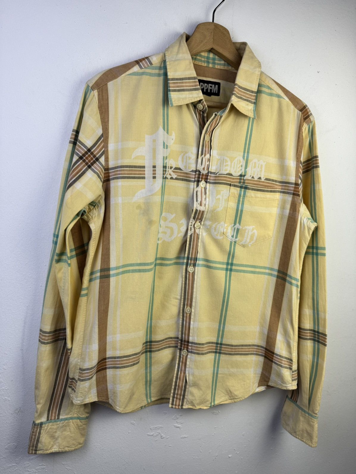 Japanese Brand PPFM check flannel shirt with a white graphic print Size L / US 10 / IT 46 - 2 Thumbnail