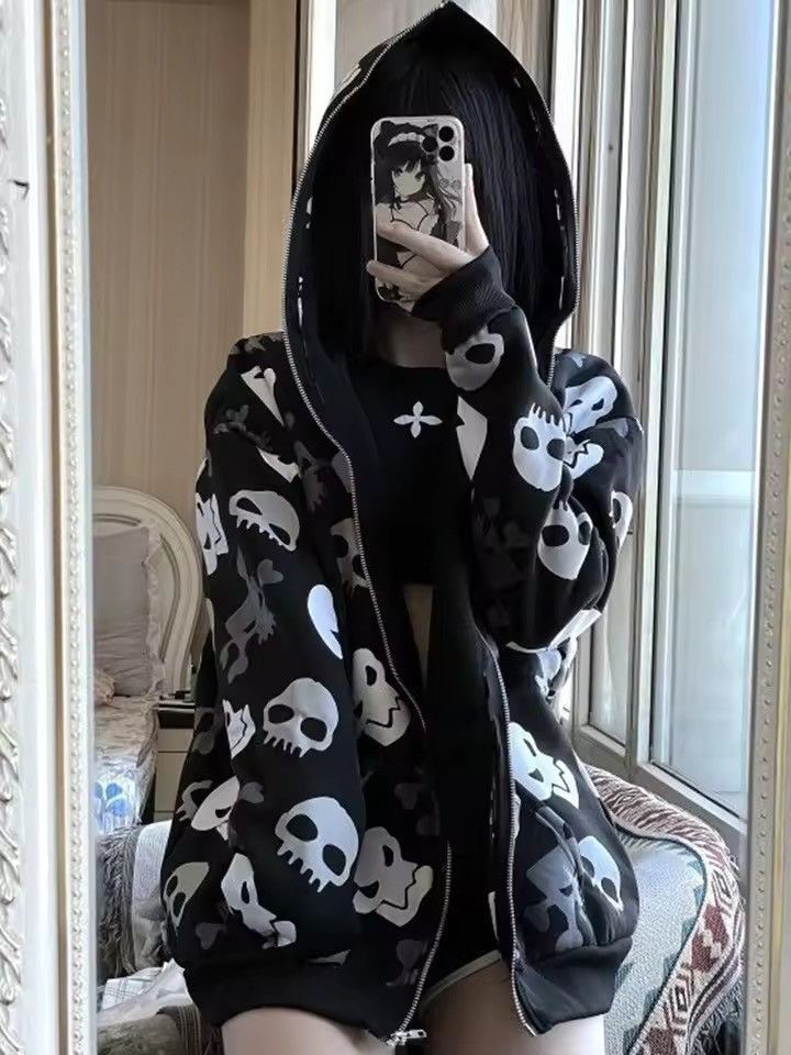 Japanese Brand Y2K Skull Crossbone All-Over Print Full Zip-Up Hoodie Size XL / US 12-14 / IT 48-50 - 7 Thumbnail