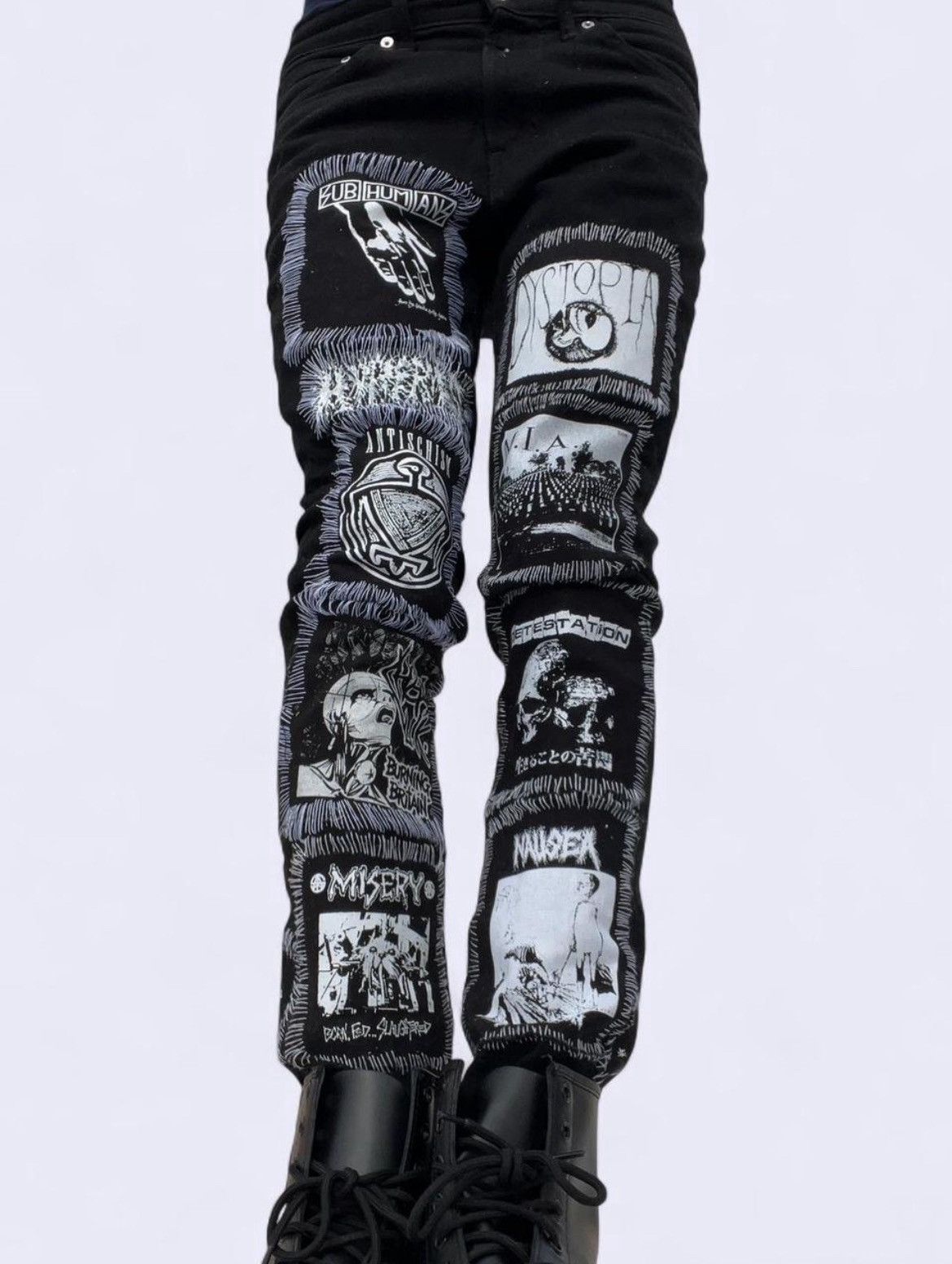 H&M Crust pants skinny jeans Black & white handsewn black denim Size US 30 / EU 46 - 8 Thumbnail