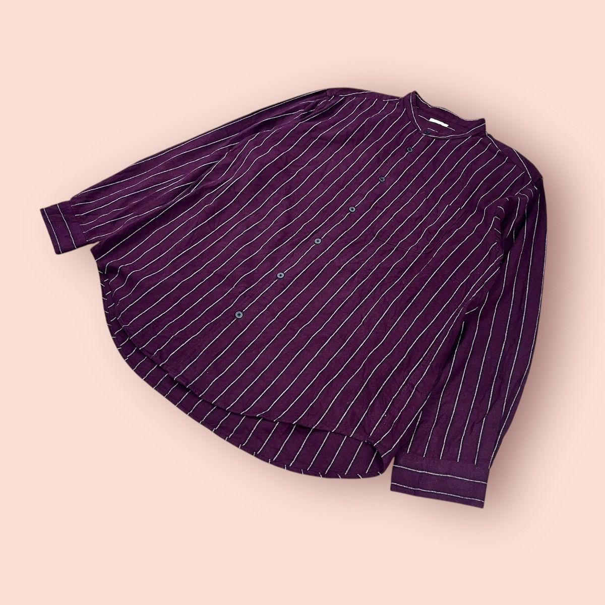 GU × Japanese Brand × Jun Takahashi VINTAGE GU PURPLE STRIPED SOFT FLANNEL STAND COLLAR Size US L / EU 52-54 / 3 - 11 Thumbnail