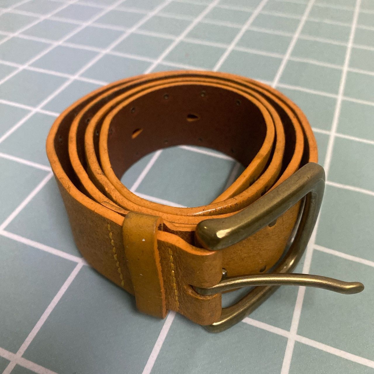 image of Vintage Solid Brass Tan Belt in Brown, Men's