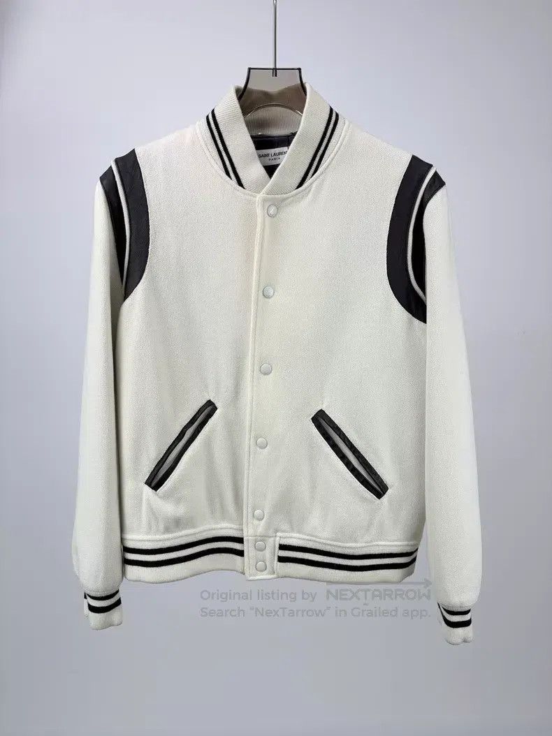 Saint Laurent Paris Saint Laurent Paris White Leather Trim Baseball Jacket i Size US M / EU 48-50 / 2 - 1 Thumbnail