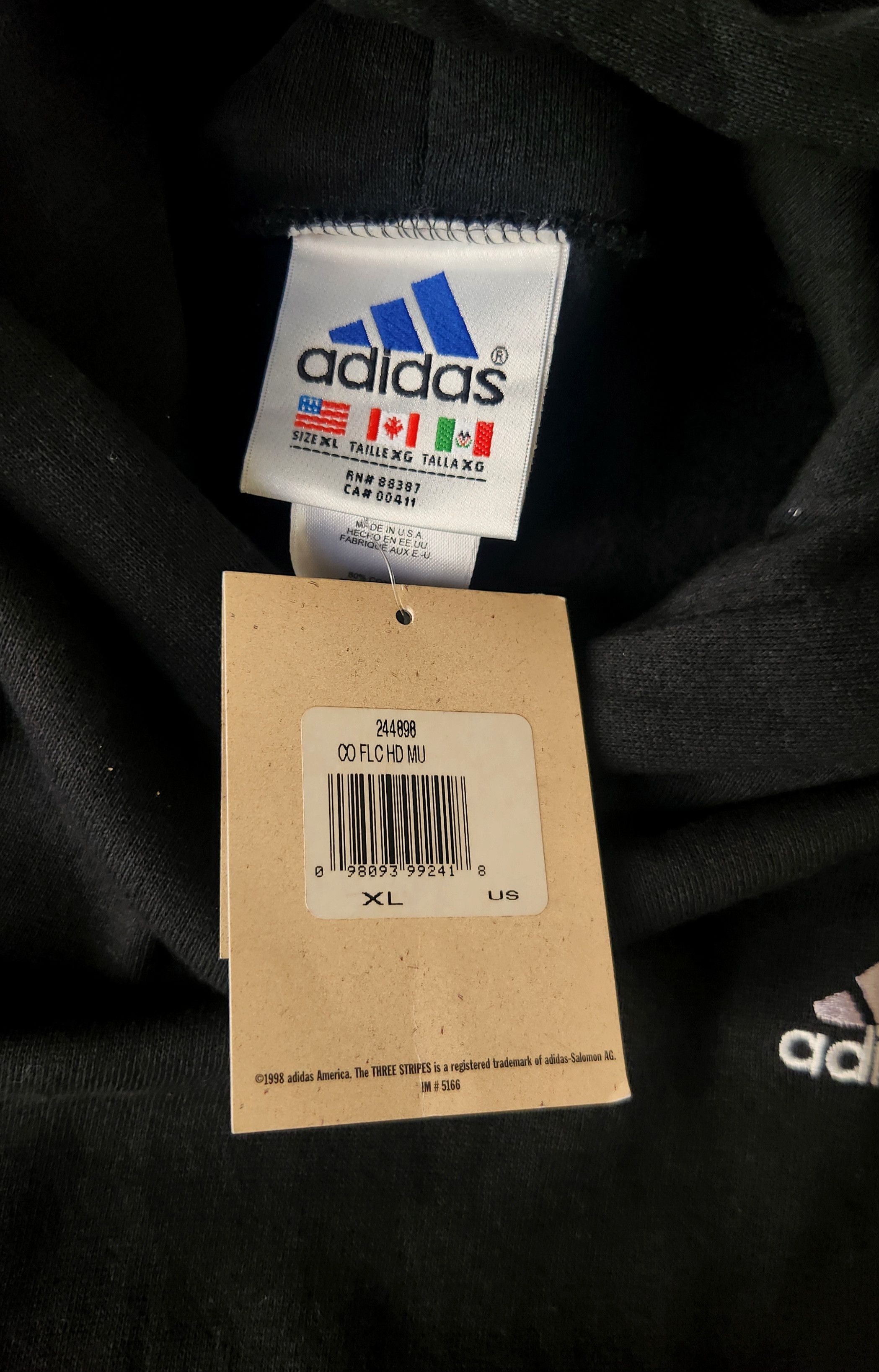Adidas Adidas Fleece Vintage Black hoodie Sweatshirt 90s USA XL New Size US XL / EU 56 / 4 - 5 Thumbnail