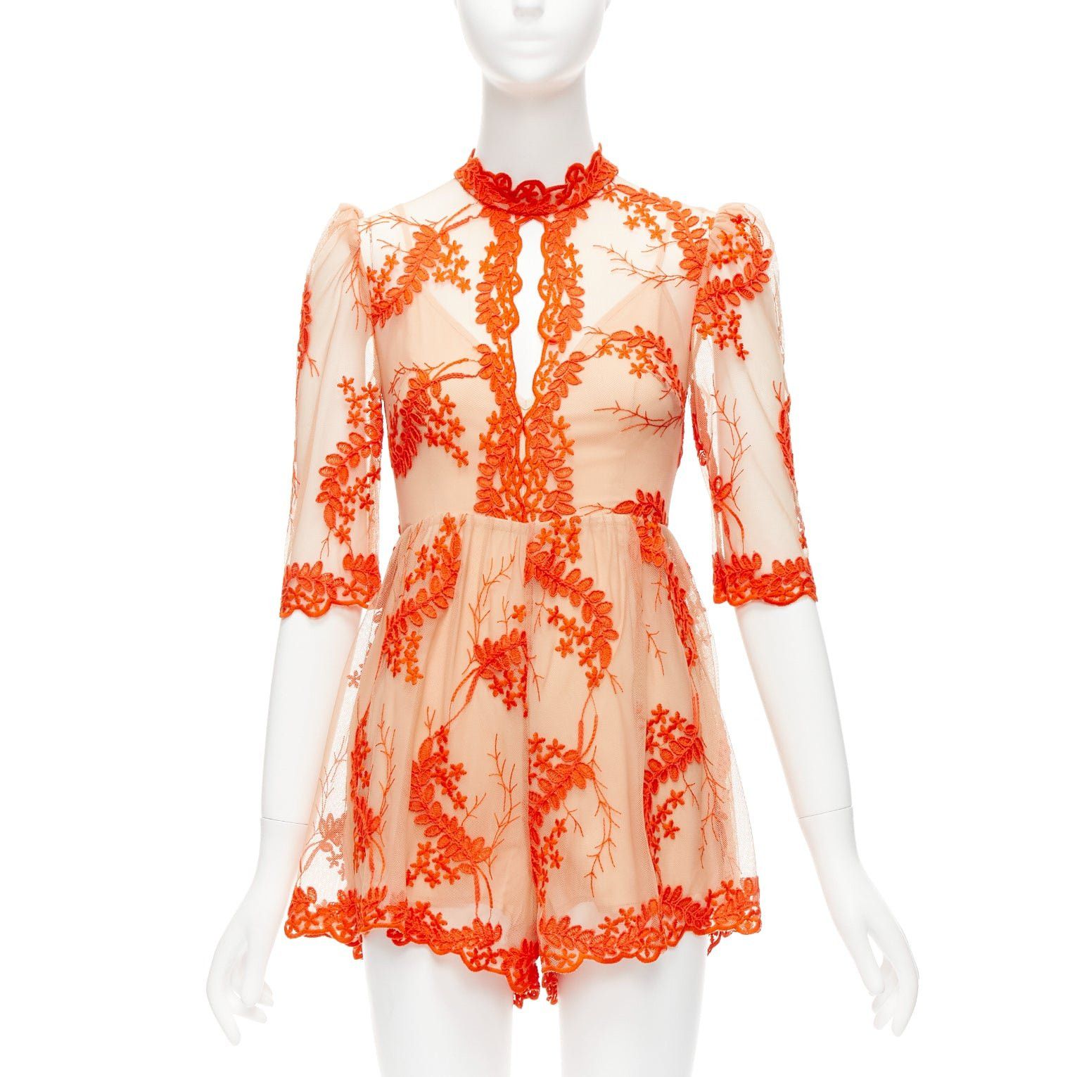 Alice McCall ALICE MCCALL Honeymoon orange lace nude sheer overlay lined romper US6 M Size M / US 6-8 / IT 42-44 - 1 Thumbnail