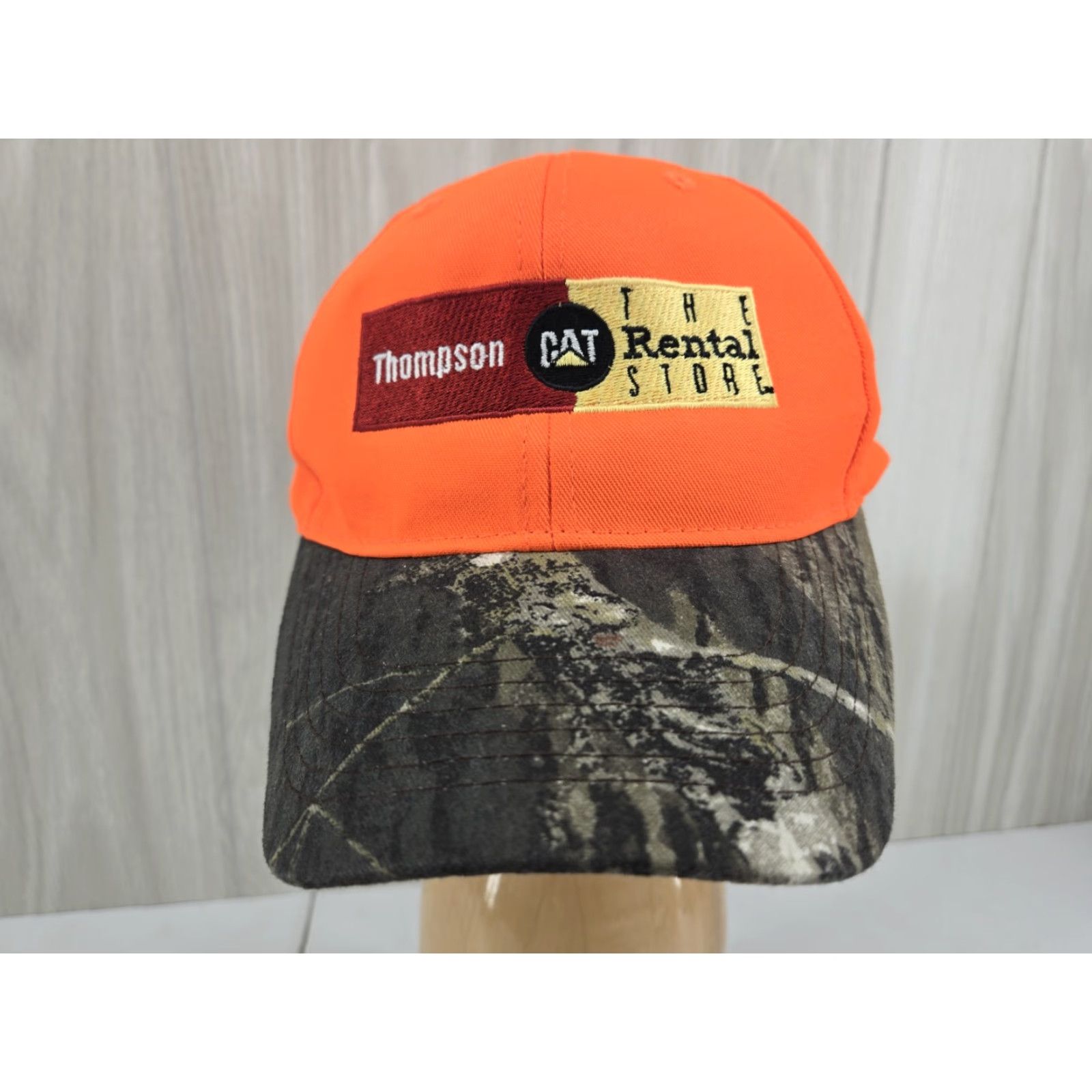 Vintage CAT Baseball Cap Hat OSFM Mens Orange Logo Strapback Camouflage, Thompson Rental Store, One Size Size ONE SIZE - 2 Thumbnail