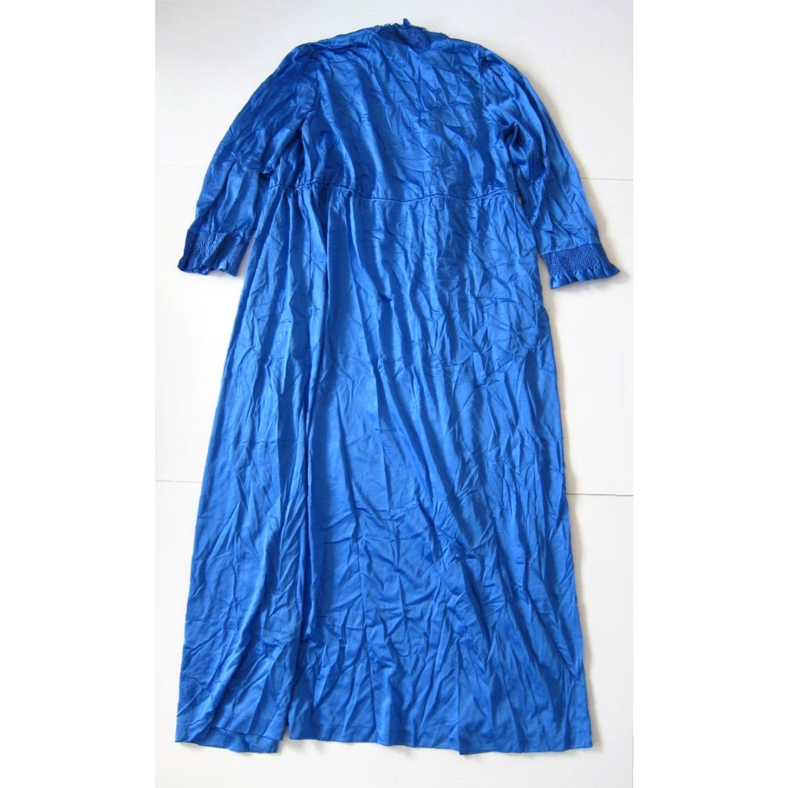 JCPenney VINTAGE JCPenney Nightgown Robe Blue Satin Ruffle Long Maxi 46" Shoulder to Bottom Lingerie Medium Women Size ONE SIZE - 2 Thumbnail