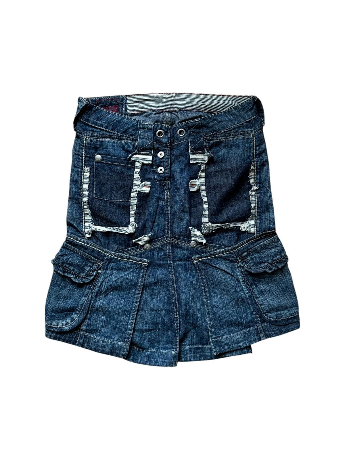 Marithe + Francois Girbaud VNTG M+Fg Y2K Distressed Ripped Pocket Grunge Cargo Skirt Size 27" / US 4 / IT 40 - 6 Thumbnail