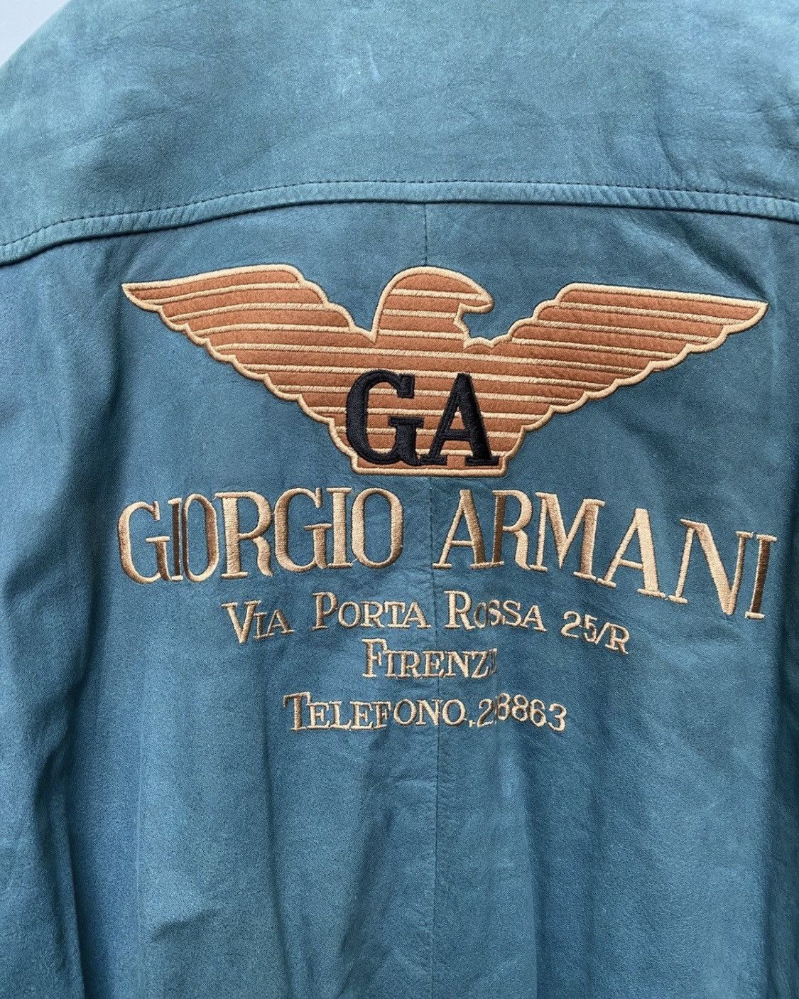 1980s- Giorgio Armani- Embroidered Logo Suede Leather Bomber