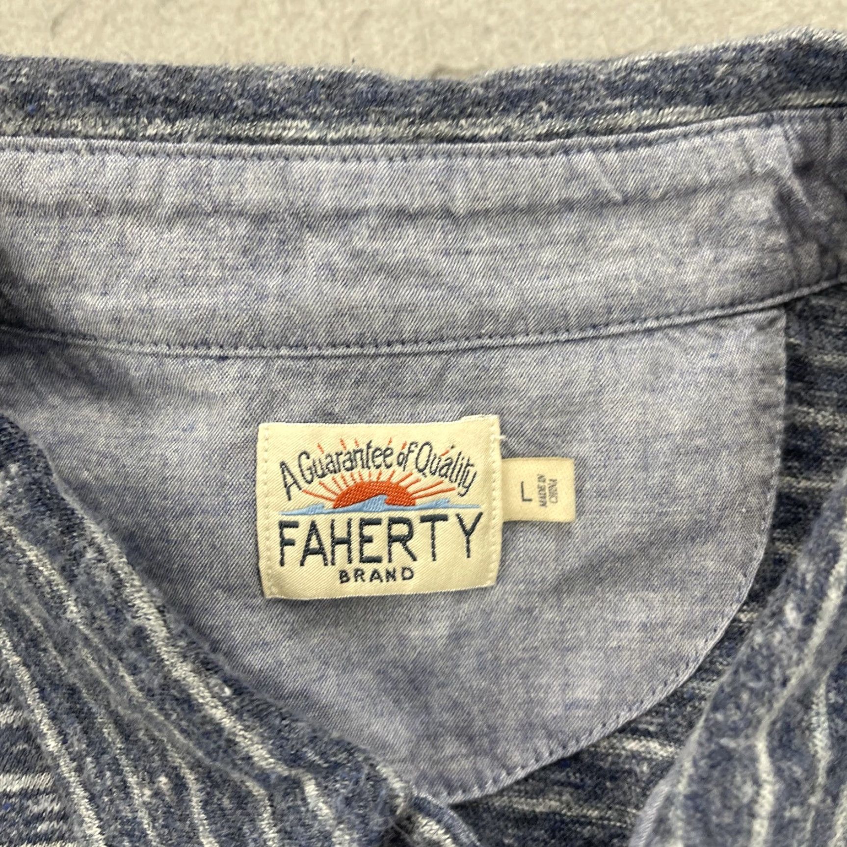 Faherty Faherty Shirt Mens Large Blue Striped Long Sleeve Polo Organic Cotton Casual Size US L / EU 52-54 / 3 - 4 Thumbnail