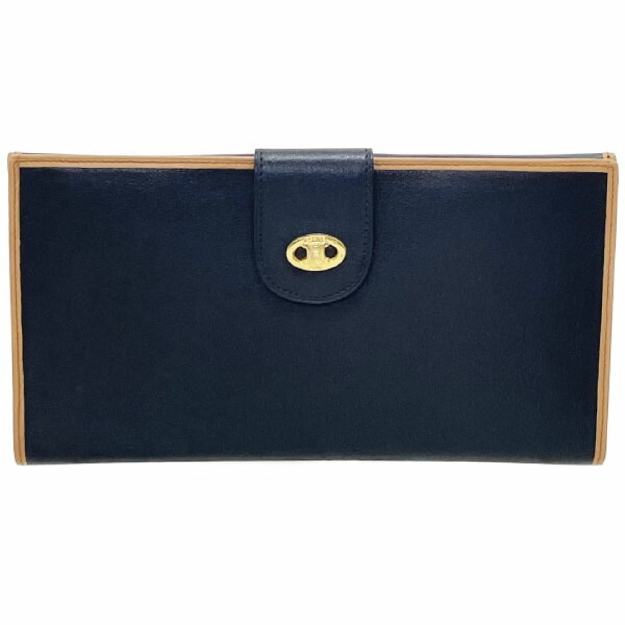 Celine Celine double-fold long wallet in navy and natural brown leather with Triomphe hardware, MM-16560 Size ONE SIZE - 1 Thumbnail