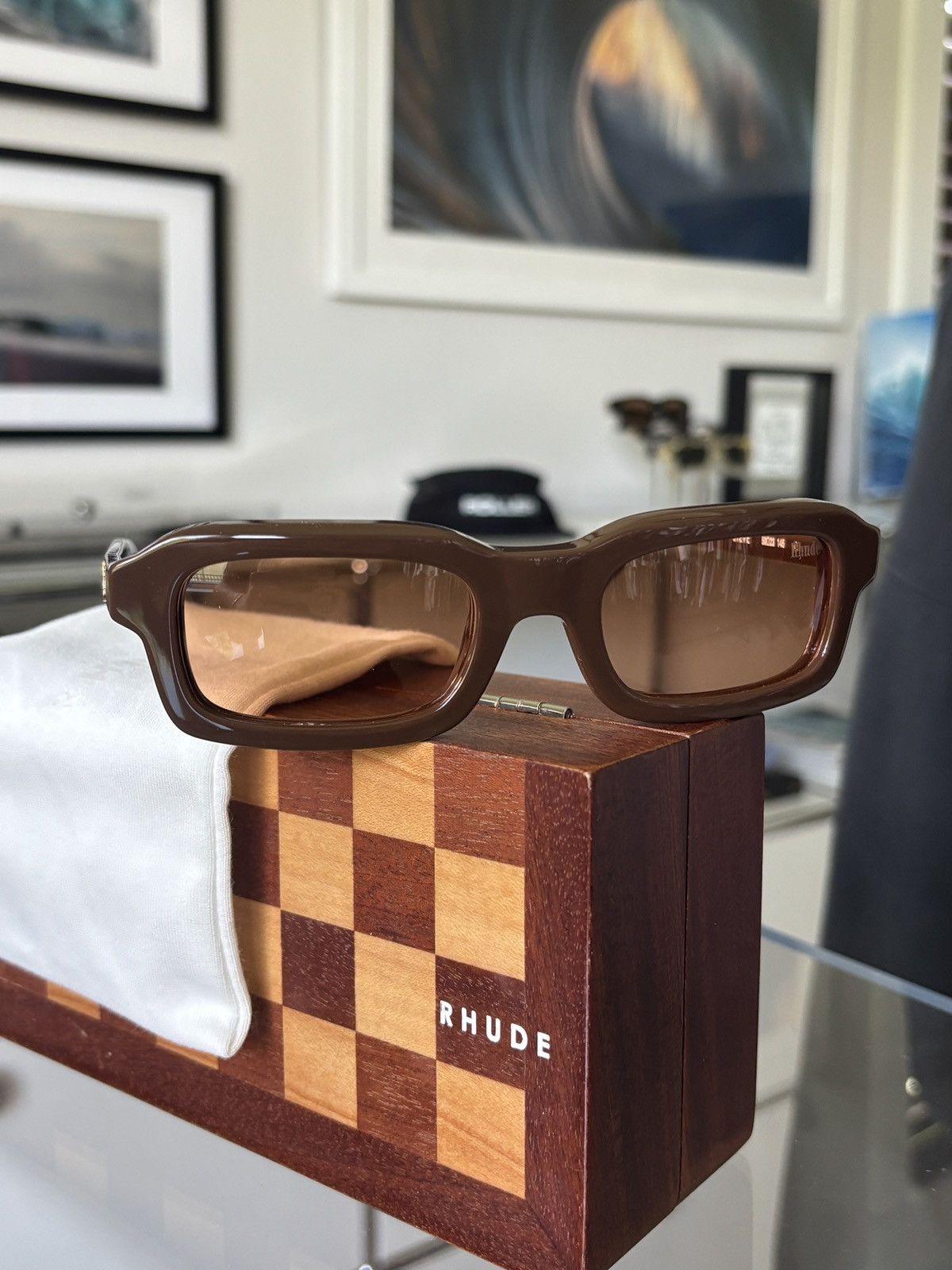 Rhude RHUDE | MOCHA BROWN STEVE FRAMES SUNGLASSES Size ONE SIZE - 7 Thumbnail