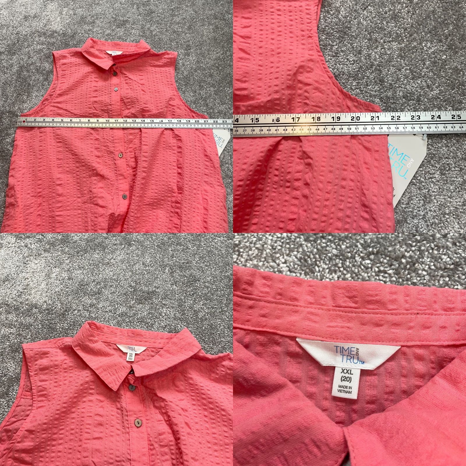 Vintage Time & True Blouse Shirt Womes 2XL Pink Plaid Button Up Collared Sleeveless Knit Cotton Polyester Casual Women's Size XXL / US 16-18 / IT 52-54 - 8 Thumbnail