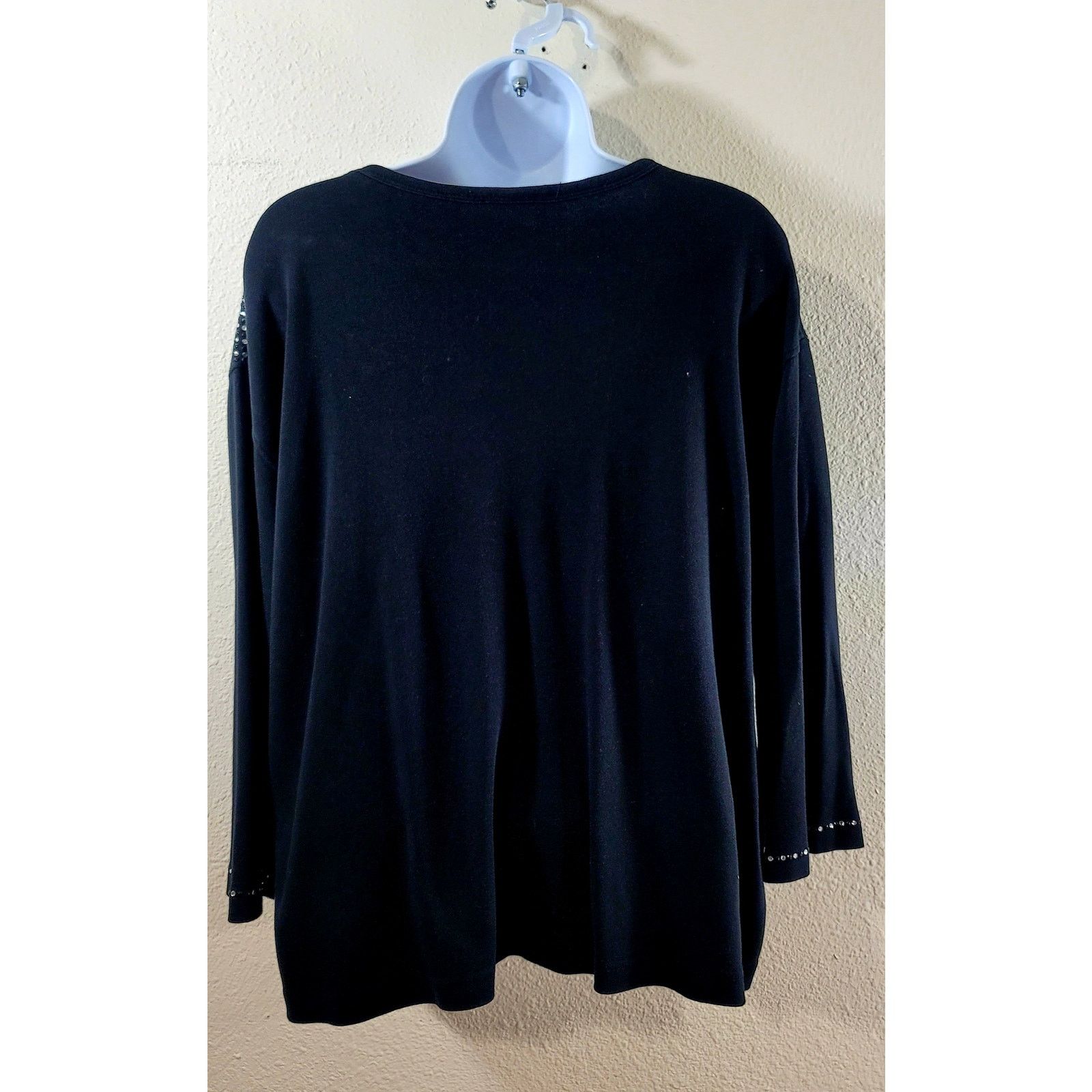 Other Lanie New York Black Rhinestone V Neck Top 2X Plus Stretch Size XXL / US 16-18 / IT 52-54 - 2 Thumbnail