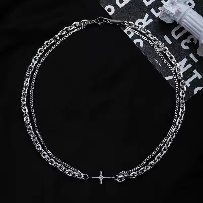 Jewelry Double Chain Cross Necklace Size ONE SIZE - 5 Thumbnail