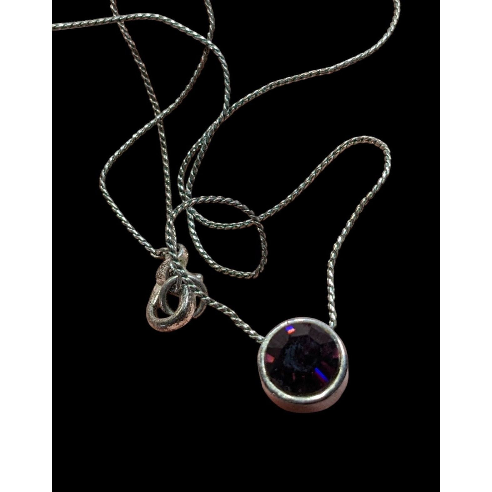 Other Elegant Silver Tone Necklace With Round Purple Gemstone Pend Size ONE SIZE - 1 Thumbnail