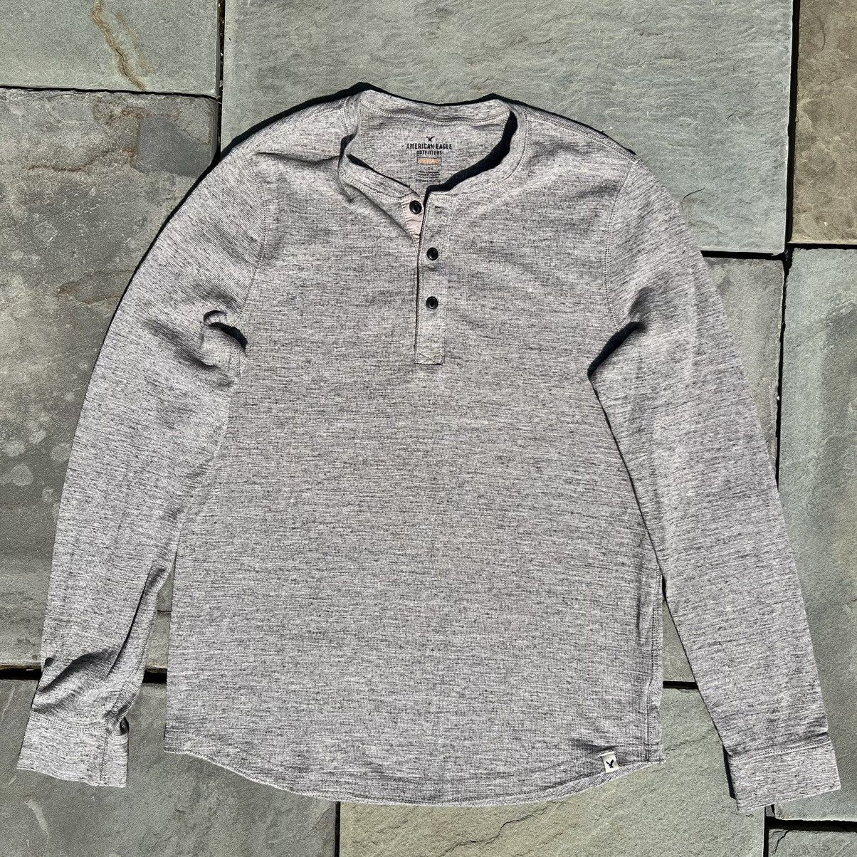 American Eagle Outfitters Grey Heather Waffle Knit Thermal Henley Size US L / EU 52-54 / 3 - 1 Thumbnail