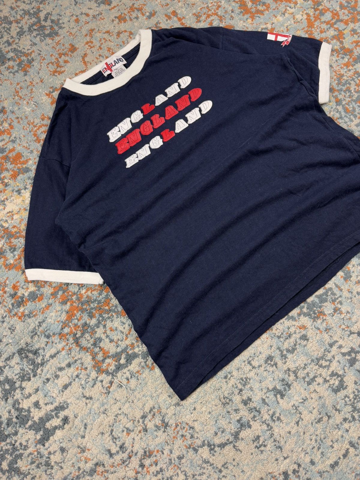 Vintage Vintage 90s England spellout flag ringer tee blokecore style Size US L / EU 52-54 / 3 - 2 Thumbnail