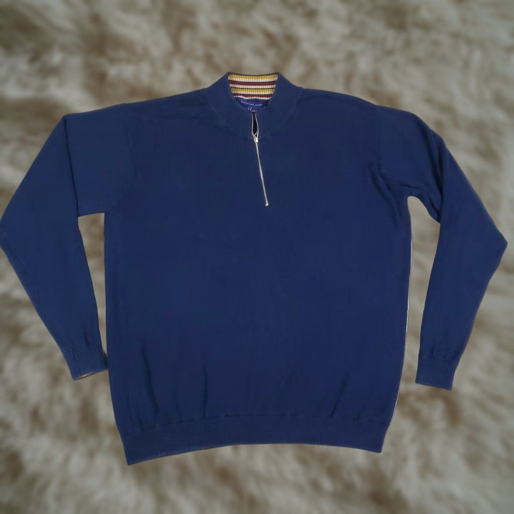 Vintage Alan Flusser Quarter Zip Pullover Sweater Blue Small Unisex Adult Size US S / EU 44-46 / 1 - 1 Thumbnail