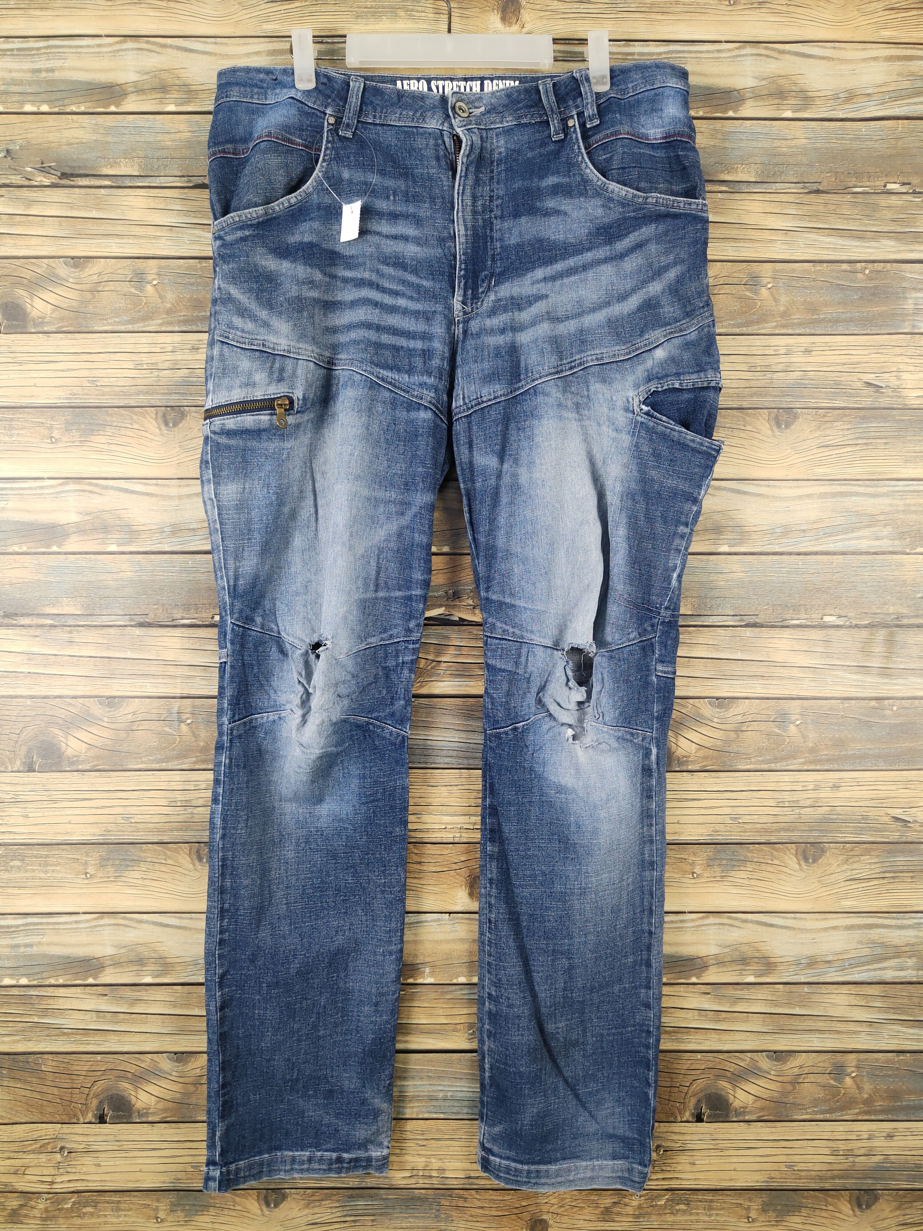 Japanese Brand FieldCore Dark Blue Distressed Ripped cargo Jeans #W1962 Size US 36 / EU 52 - 1 Thumbnail