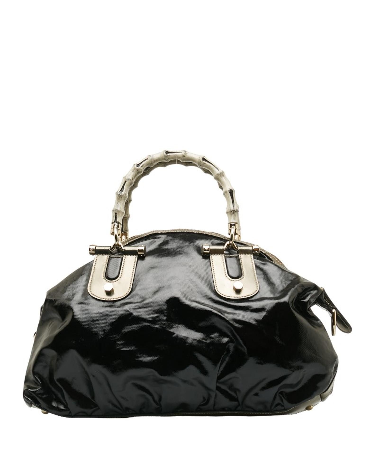 image of Gucci Patent Bowler Bag With Bamboo Detail In Black, Women's