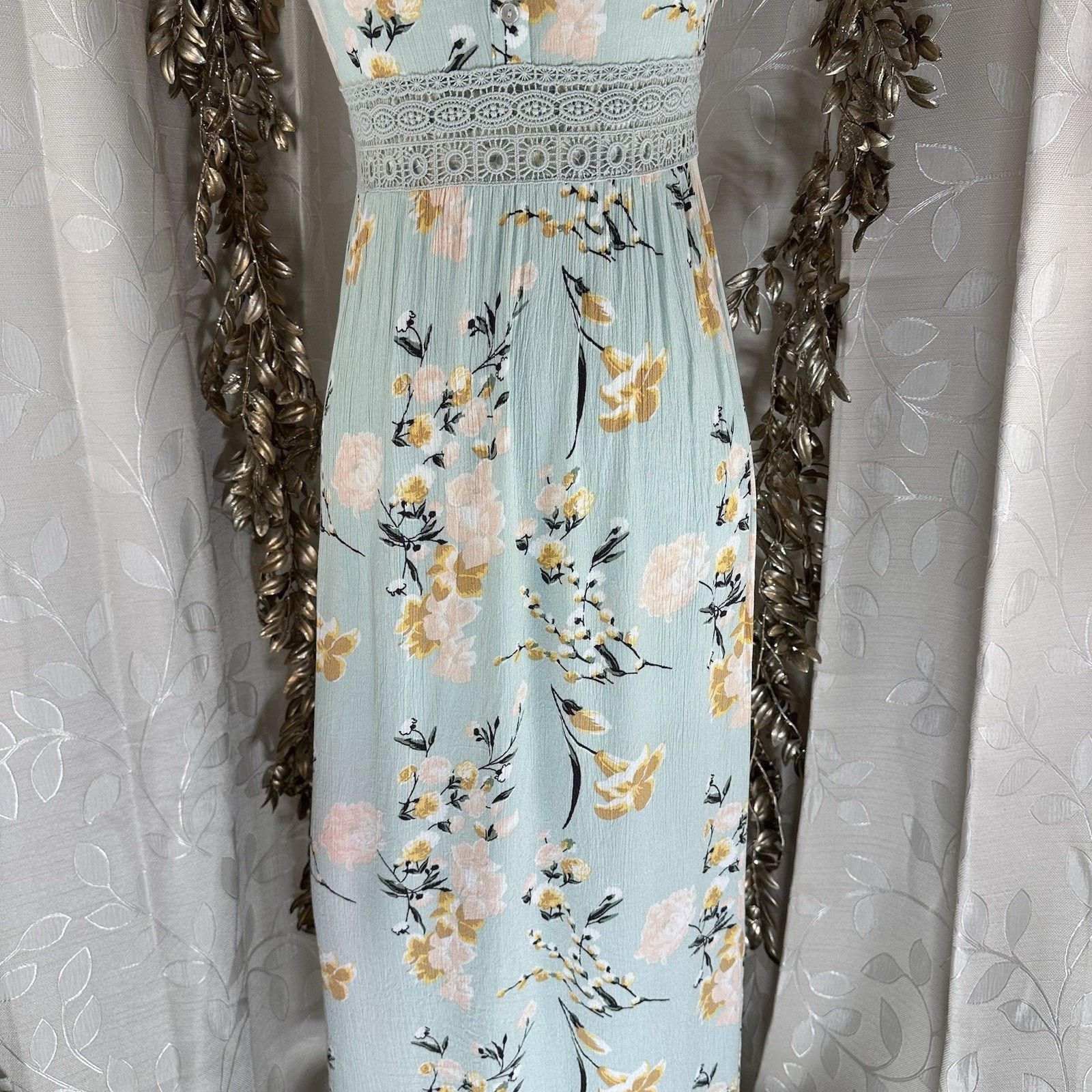 Forever 21 Forever 21 Women’s M Aqua Floral Maxi Dress Crochet Waist Size M / US 6-8 / IT 42-44 - 8 Thumbnail