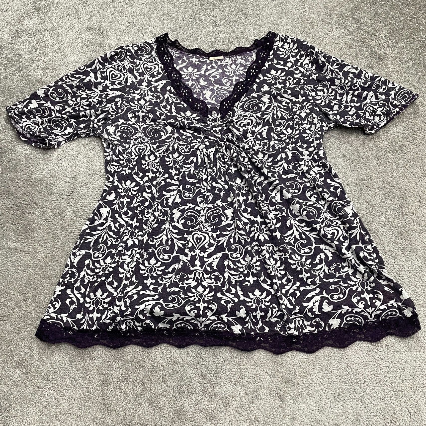 Vintage Unbranded Lace Trim Blouse Womens L Purple Floral V-Neck Semi Sheer Casual Shirt Size L / US 10 / IT 46 - 2 Thumbnail
