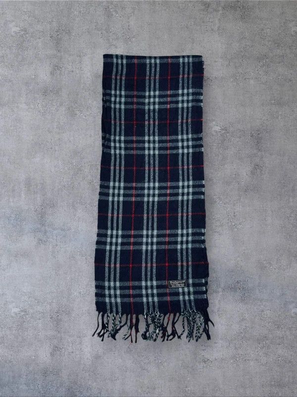 Burberry Vintage szalik Burberry full pattern granatowy wełniany Size ONE SIZE - 4 Thumbnail