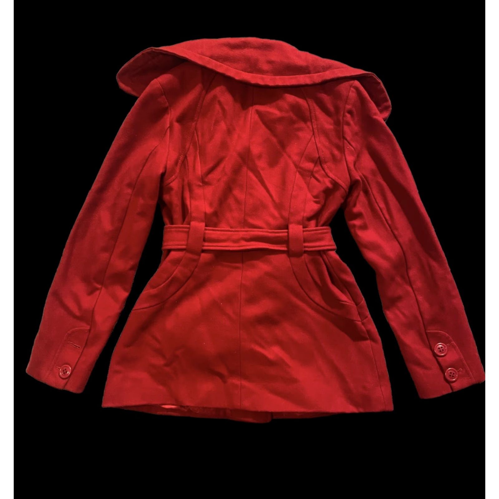 Guess VINTAGE GUESS Wool Blend Women’s Jacket Pea Coat Red Belted Collared Size M Size M / US 6-8 / IT 42-44 - 2 Thumbnail