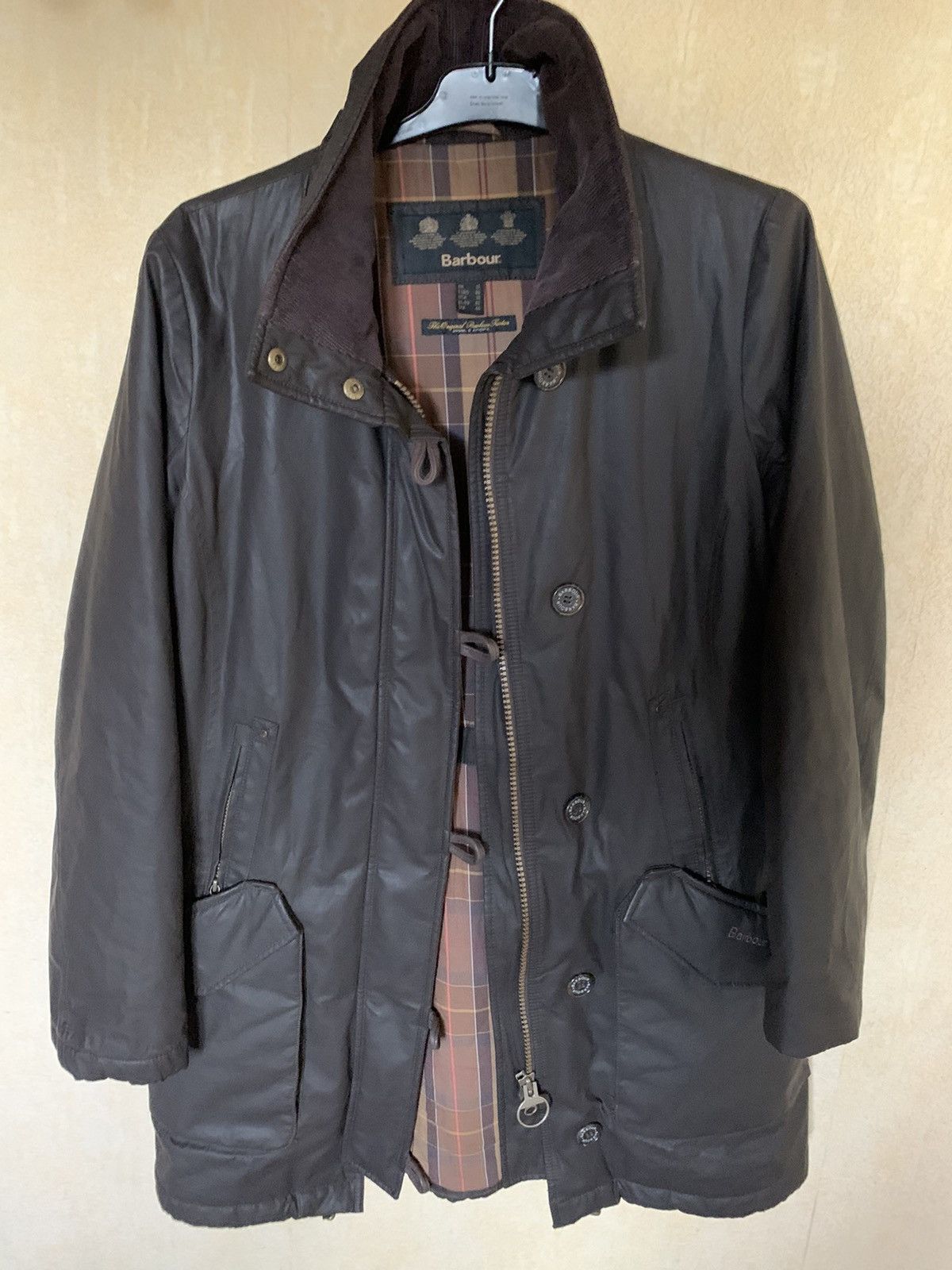 image of Vintage Barbour Kombat Wax Type Jacket in Brown, Women's (Size Large)