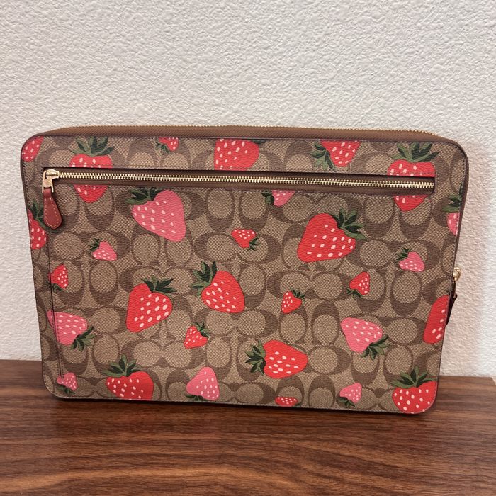 Coach Laptop Sleeve in Signature Canvas with Wild Strawberry Print