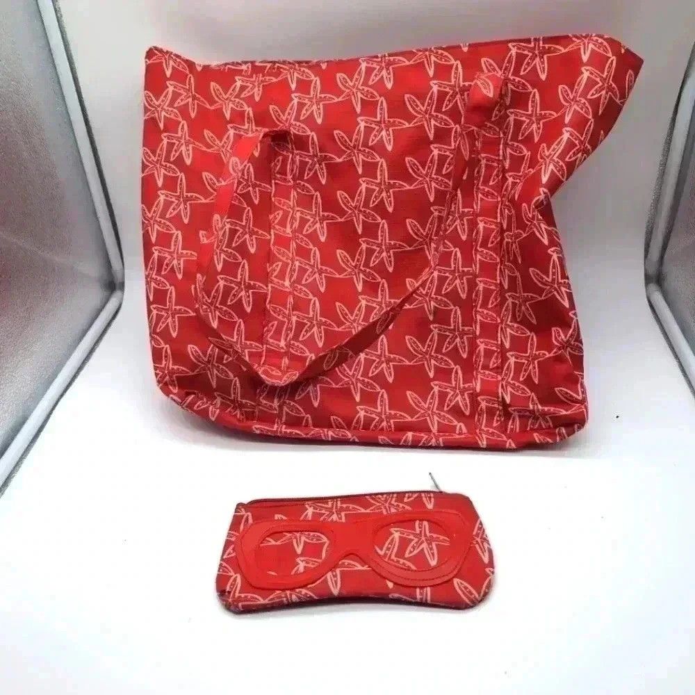 Vintage Starfish summer tote bag with sunglasses bag set red and wh Size ONE SIZE - 1 Thumbnail