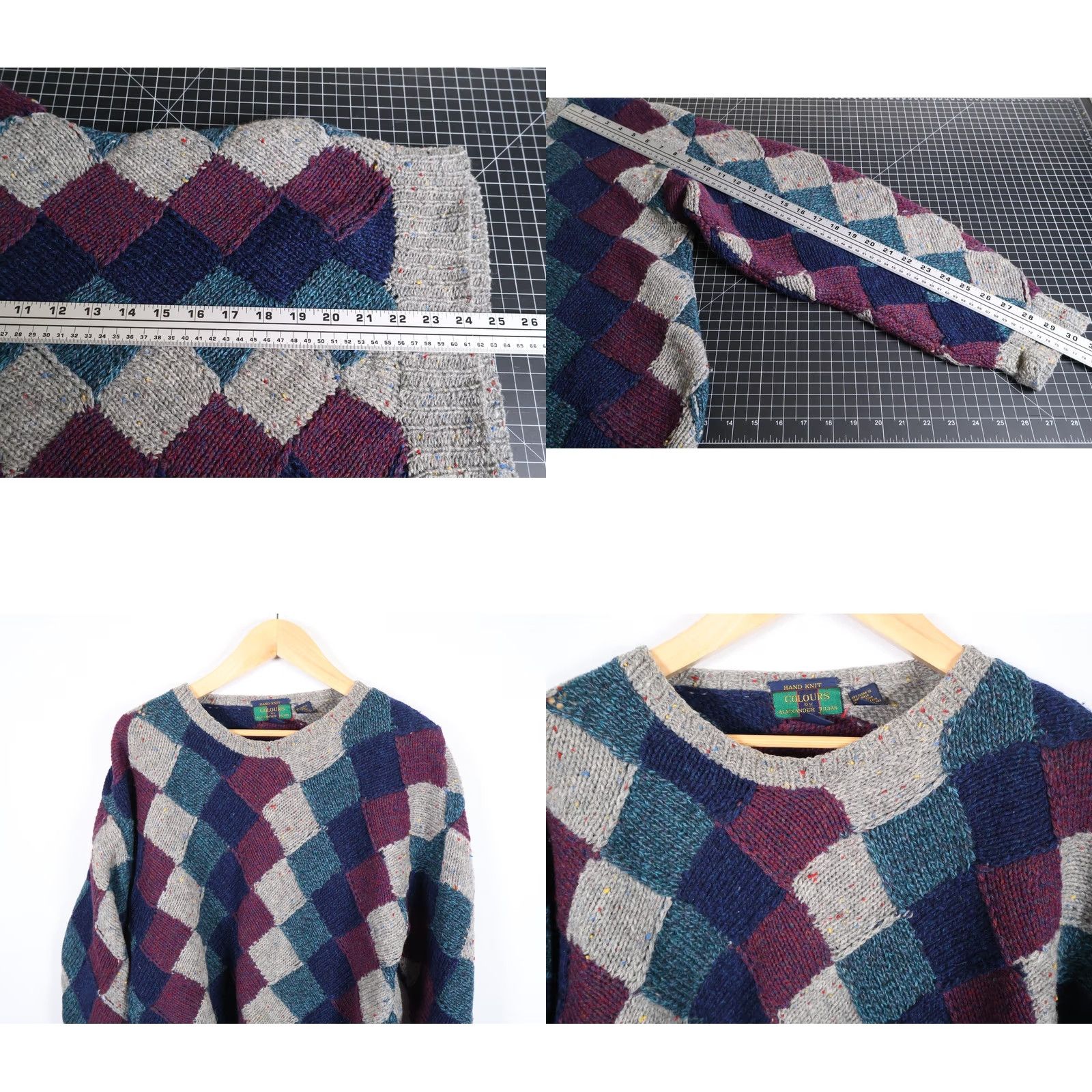 Alexander Julian VINTAGE Alexander Julian Wool Sweater Men’s XL Gray Argyle Hand Knit Donegal Pullover Crew Neck Long Sleeve Casual Heavyweight Preppy - Mens Size US L / EU 52-54 / 3 - 8 Thumbnail