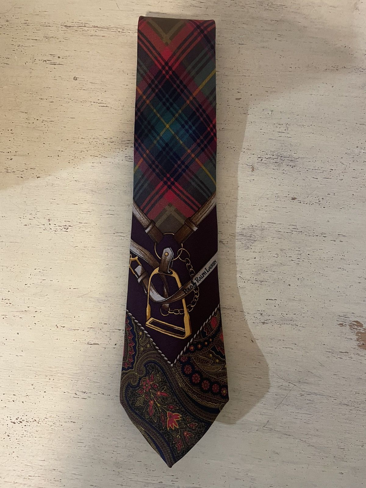 Polo Ralph Lauren × Vintage Rare Plaid-Stirrup Print Silk Tie Size ONE SIZE - 1 Thumbnail