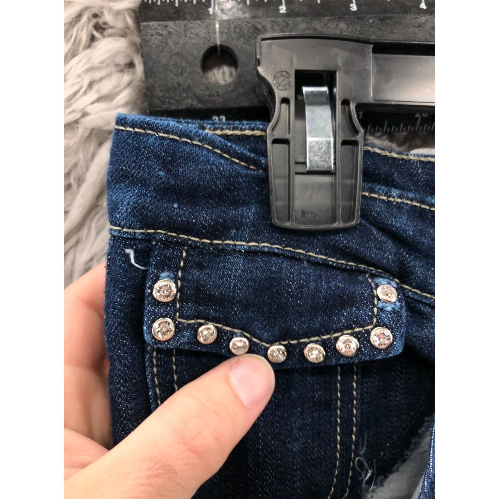 Vintage Ashley Stewart Jeans Size 14 Womens Dark Wash Blue Rhinestone Accent Denim Straight 5-Pocket Size 36" / US 14 / IT 50 - 5 Thumbnail