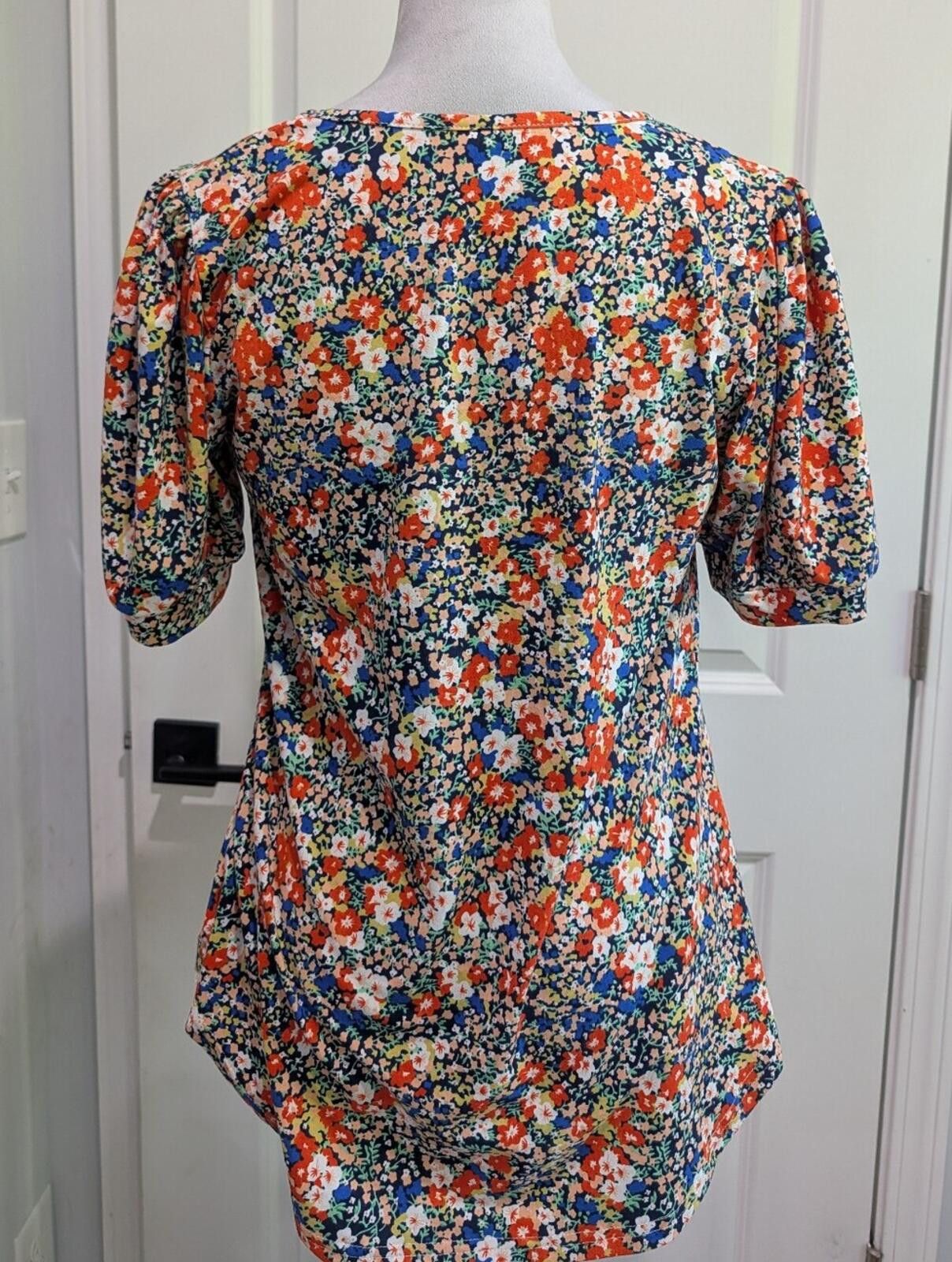 Other Floral V-Neck Short Sleeve Top - Multicolor Size L / US 10 / IT 46 - 3 Thumbnail