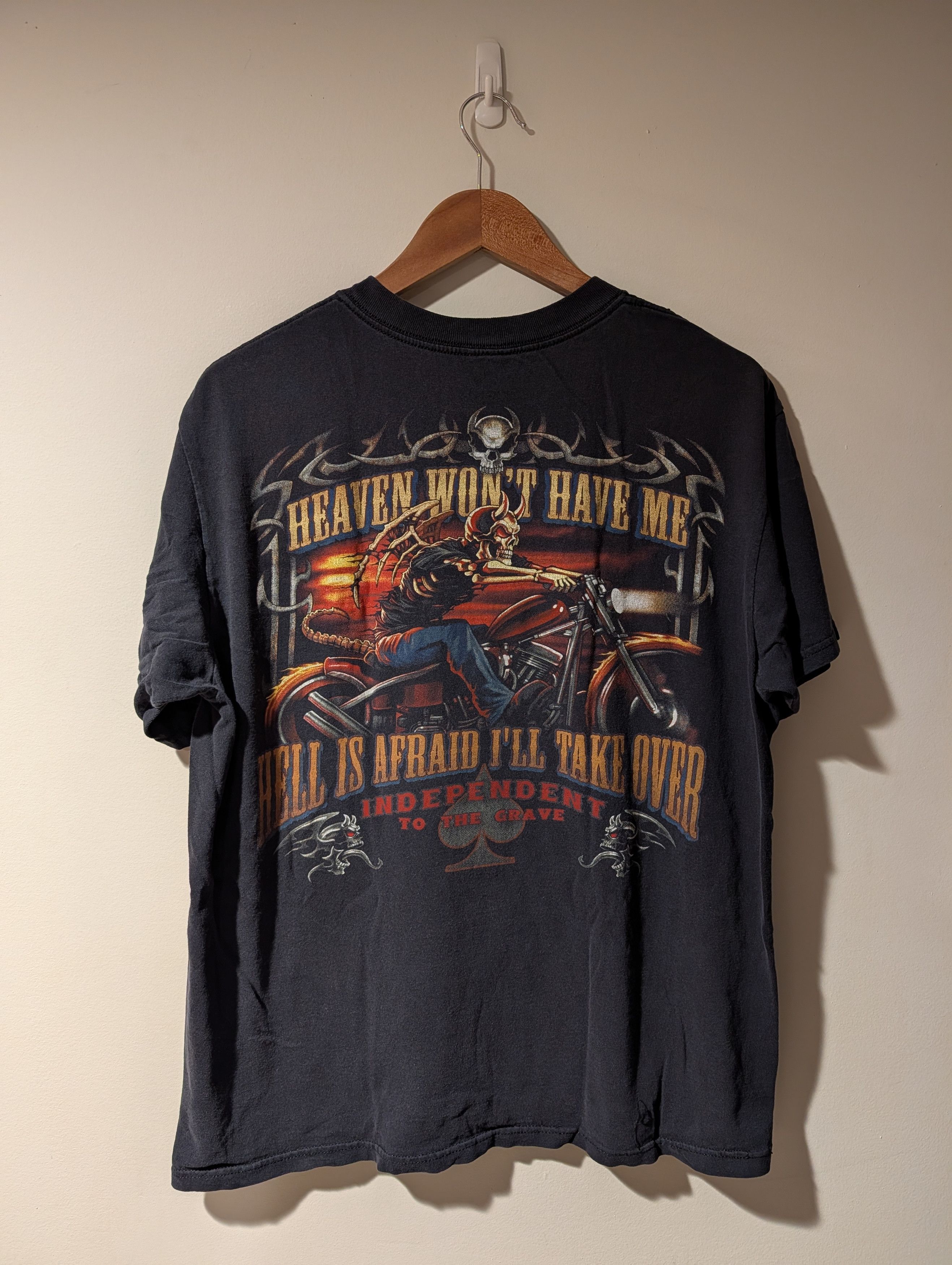 Harley Davidson Vintage Y2K Independent to the Grave Motorcycle Devil -Shirt Size US L / EU 52-54 / 3 - 1 Thumbnail