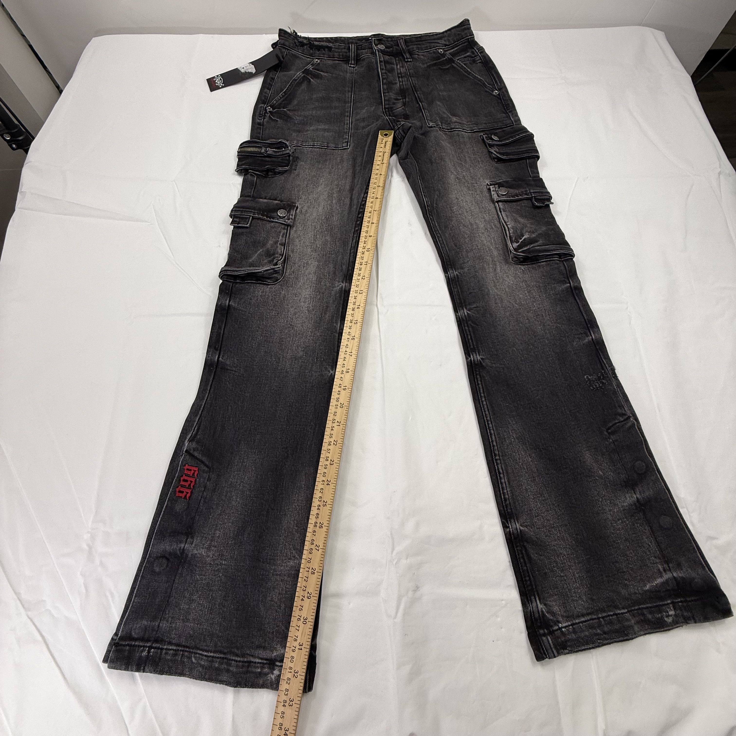 Ksubi Ksubi 999 Bronko Cargo Jeans Black Flared Snap Hem Mens 31 Size US 31 - 3 Thumbnail