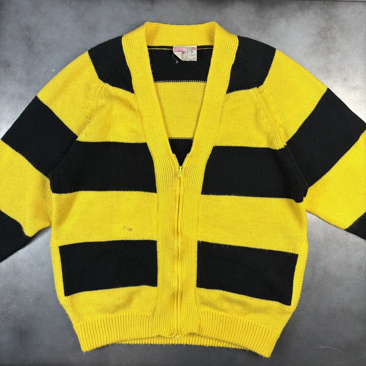 Other × Vintage 1980s Vintage Cardigan Sweater Striped Zip-Up Bumble Bee 80s Size US S / EU 44-46 / 1 - 3 Thumbnail