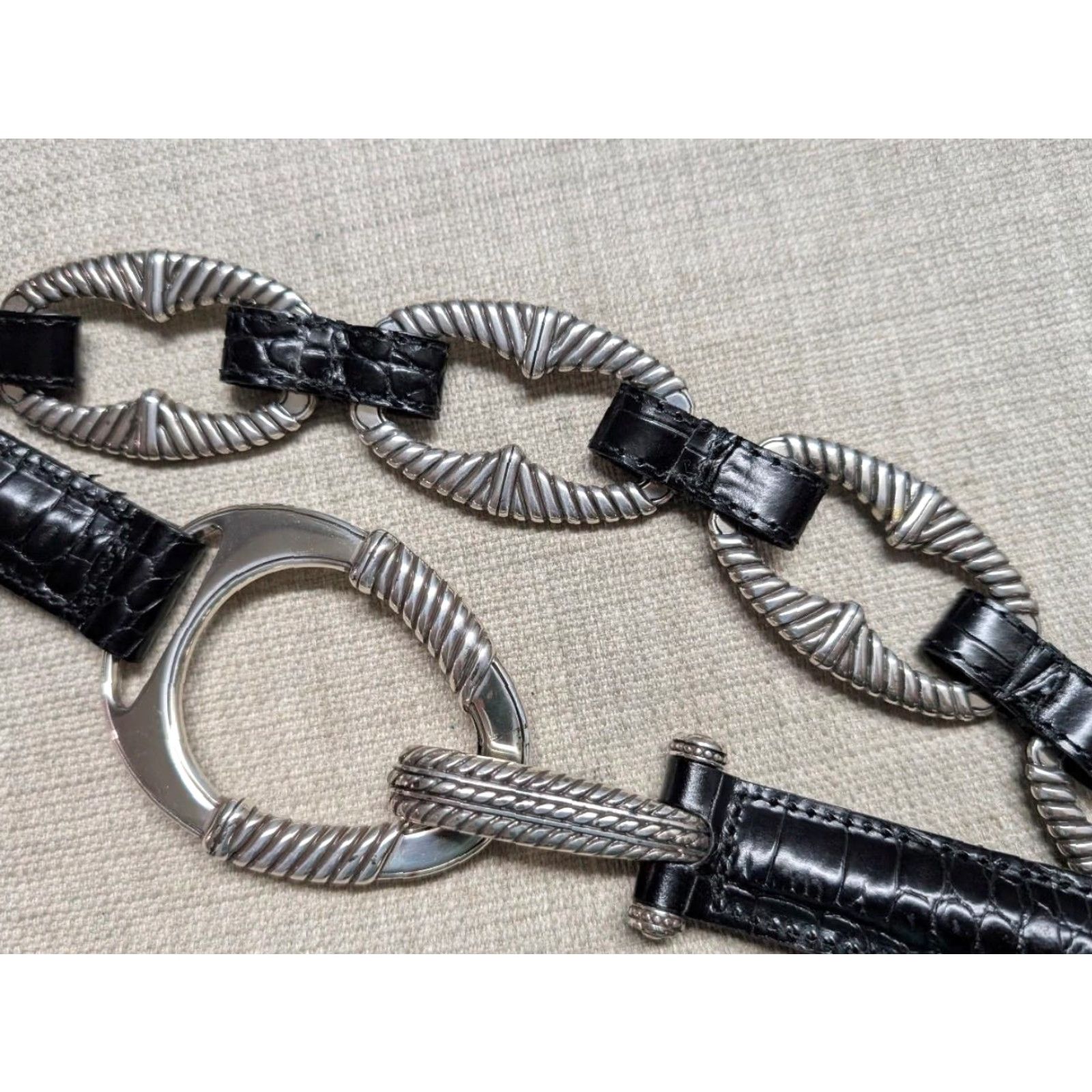 Brighton VINTAGE Brighton alligator embossed SOUTHWESTERN black leather 34 concho belt METAL Size ONE SIZE - 7 Thumbnail