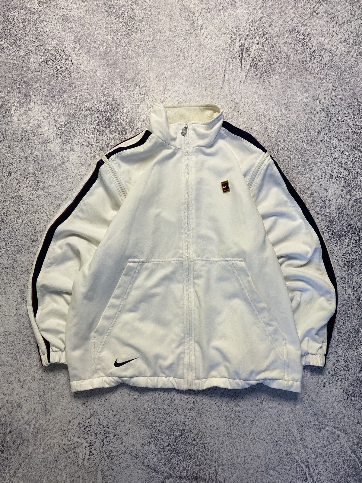 Nike × Vintage Vintage 90's Nike Court 2 in 1 White Boxy Track Jacket Drill Size US XL / EU 56 / 4 - 5 Thumbnail
