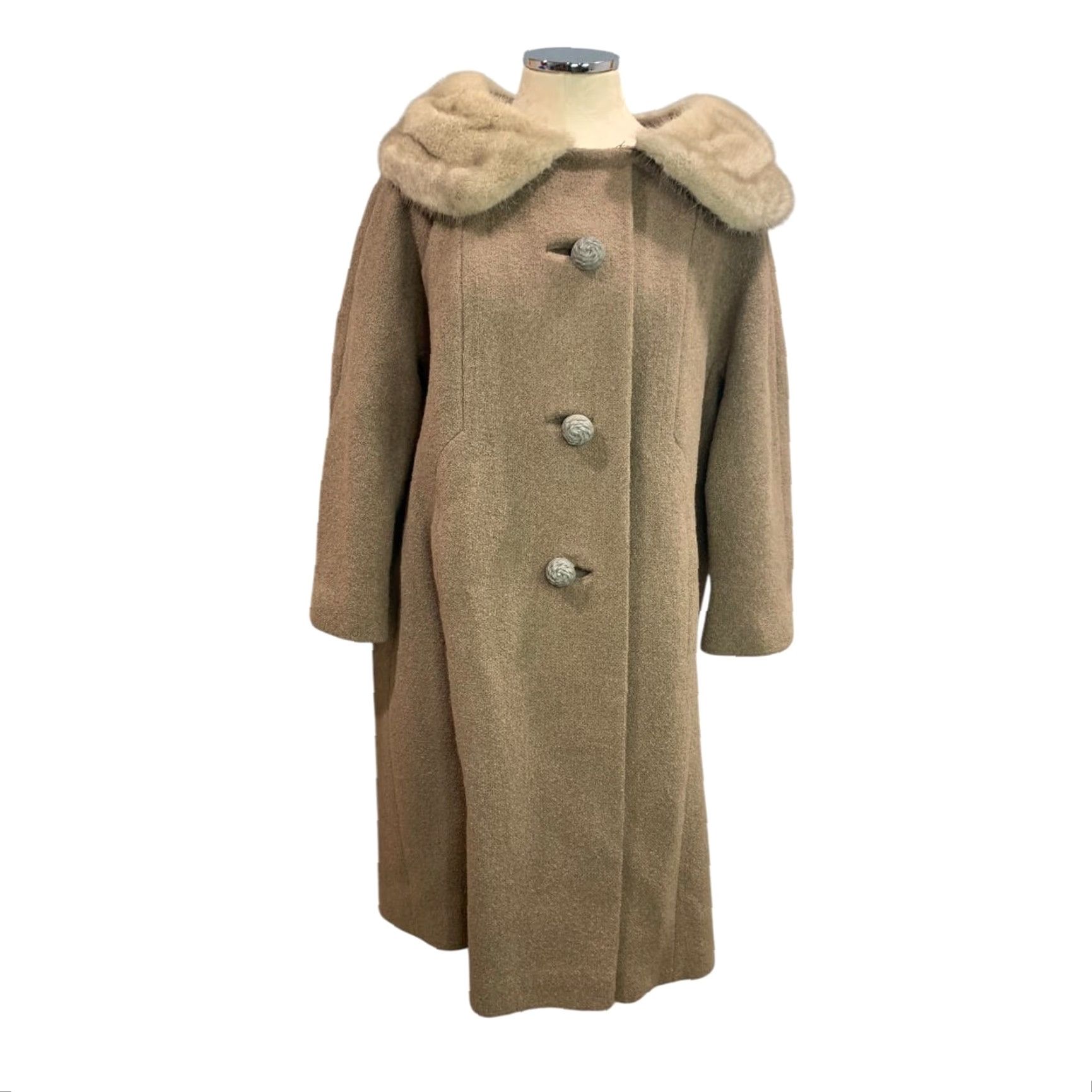 Vintage VINTAGE XL Wool Coat Womens Fur Collar 1950s Jacket - Forstmann Frizelda - Scranton PA - Brown - Regular 40 Back collar to hem Size XL / US 12-14 / IT 48-50 - 2 Thumbnail