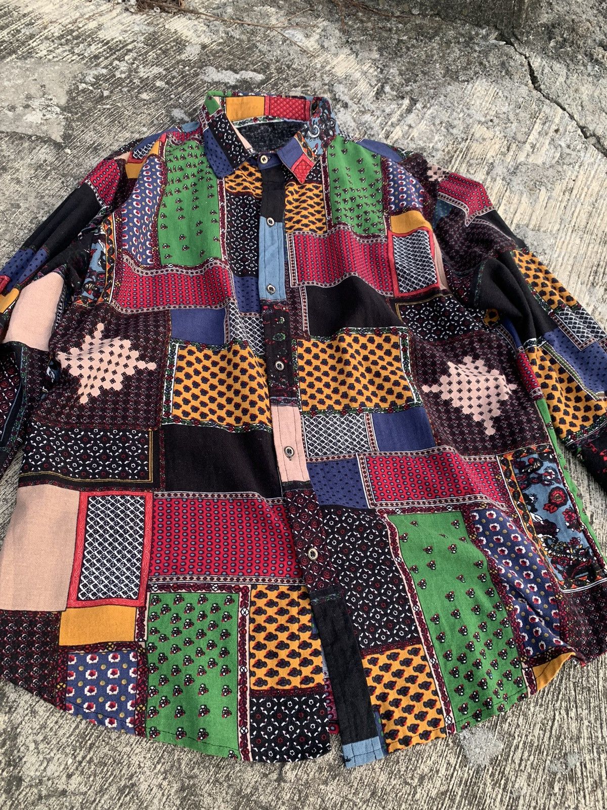 Designer × Issey Miyake × Japanese Brand Rare 🔥 multicolor longsleeve button up patchwork style Size XL / US 12-14 / IT 48-50 - 7 Thumbnail