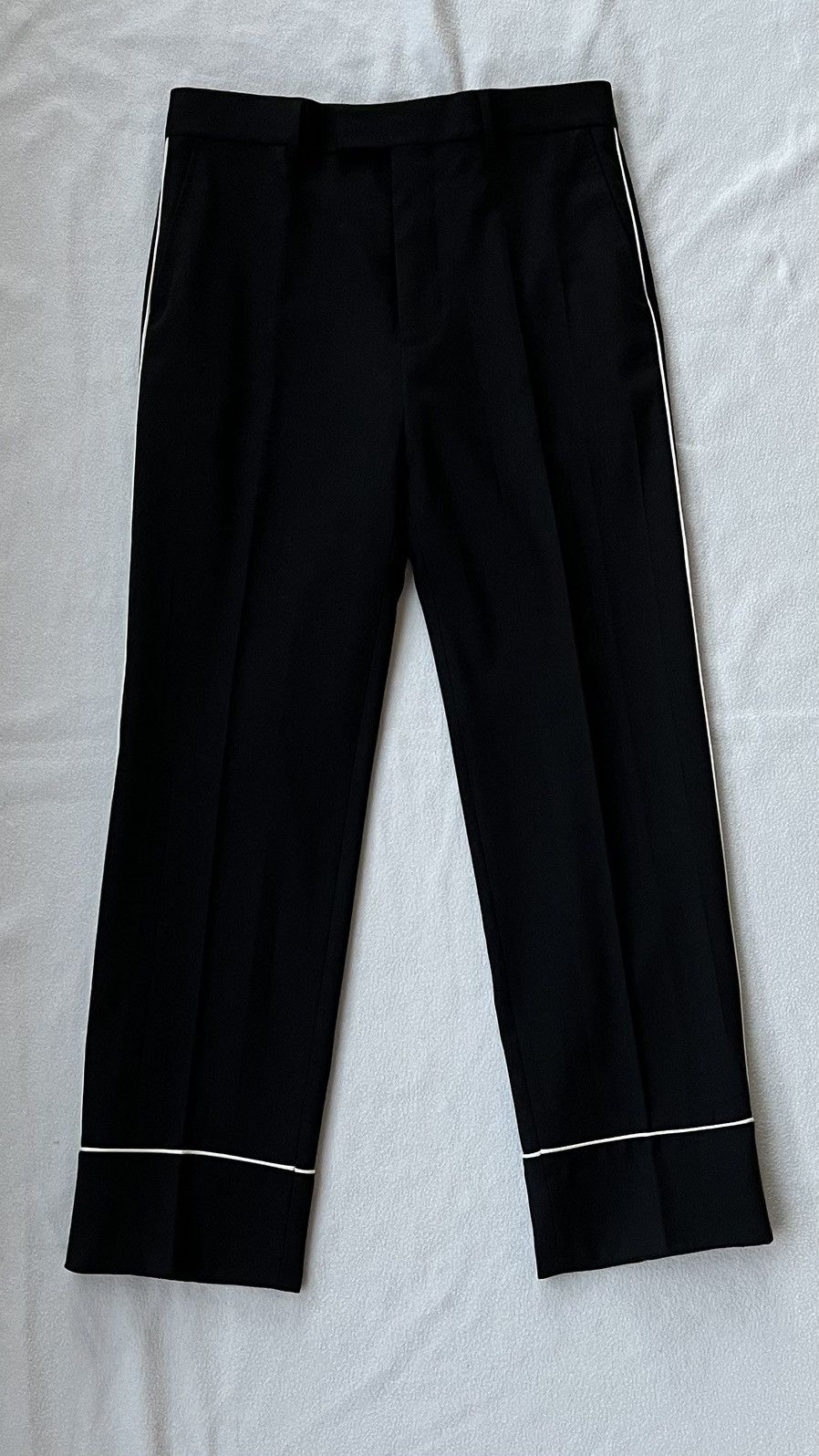 image of Gucci Wool Twill Trousers With Piping in Black, Men's (Size 30)