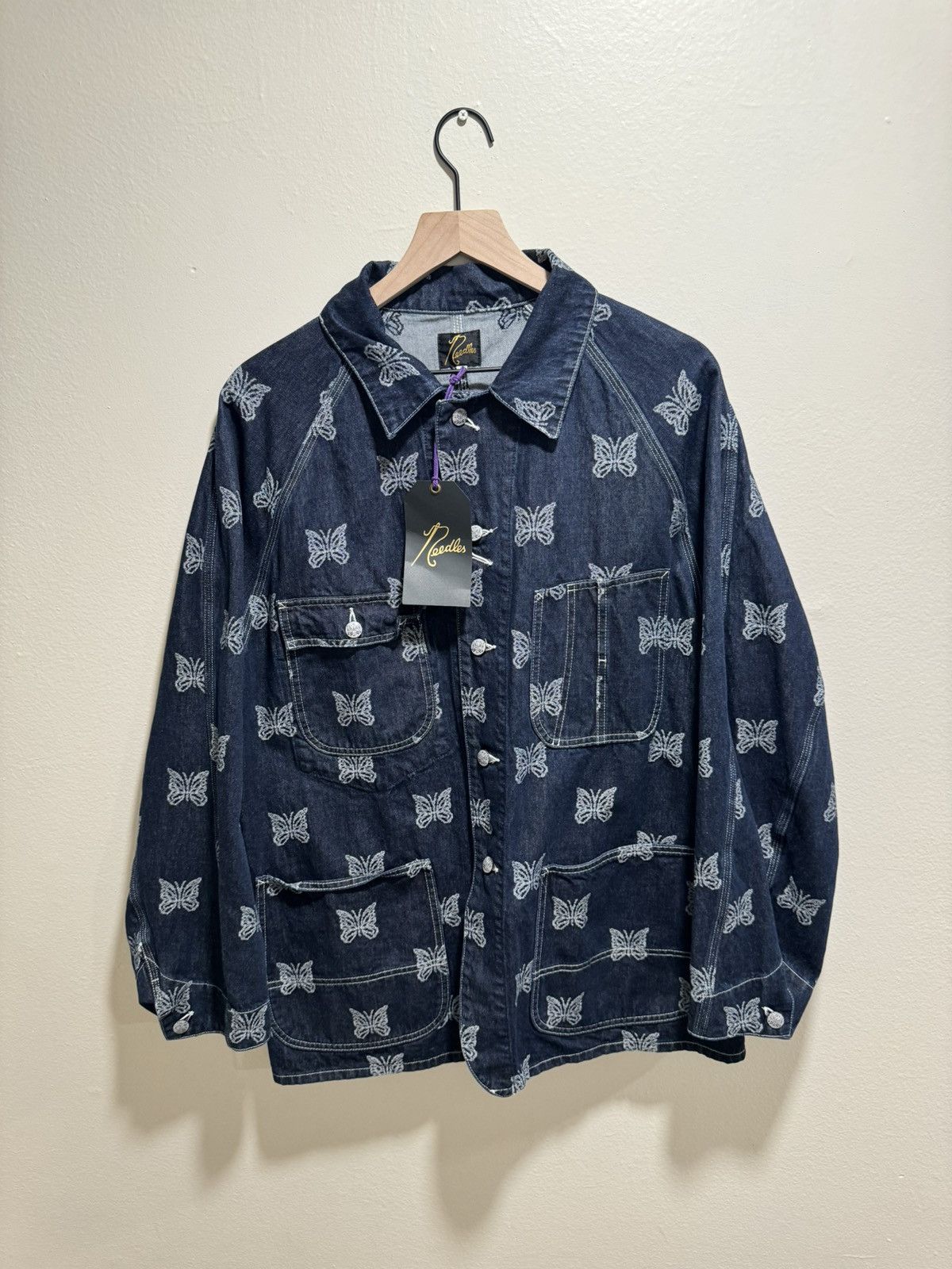image of Needles Denim Papillion Coverall Butterfly Jacket in Navy, Men's (Size Large)