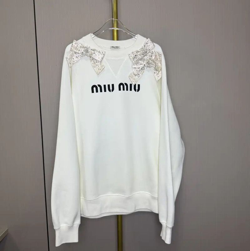 Miu Miu Miu Miu White Cotton Women's Sweatshirt 0089 Size S / US 4 / IT 40 - 1 Thumbnail
