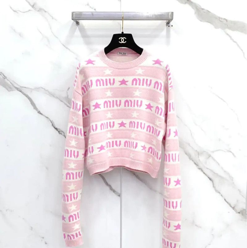 Miu Miu Pink Cashmere Logo Sweater 0089