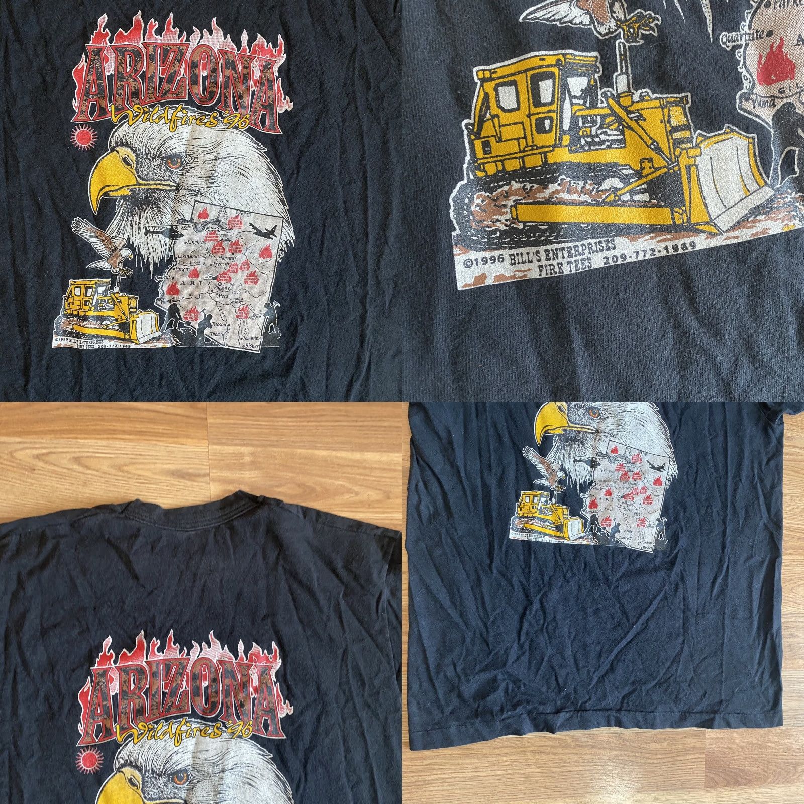 Fruit Of The Loom VINTAGE Arizona WildFires Eagle Graphic T-Shirt USA Made Single Stitch XL Mens Black Cotton 90s Retro Wild Fires Logo 1996 Size US XL / EU 56 / 4 - 8 Thumbnail