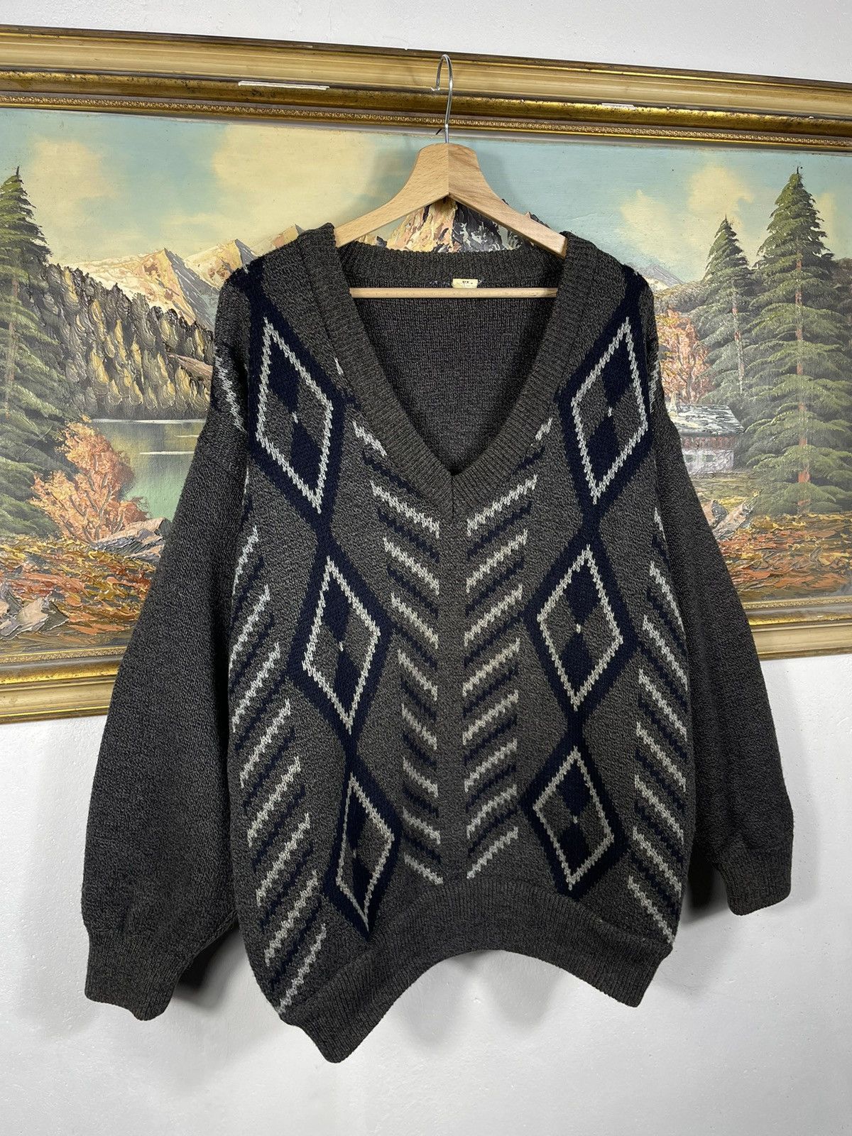 Japanese Brand × Vintage Grey Retro 90s Striped Baggy Oversize Thick Pull Knitwear Size US XL / EU 56 / 4 - 2 Thumbnail