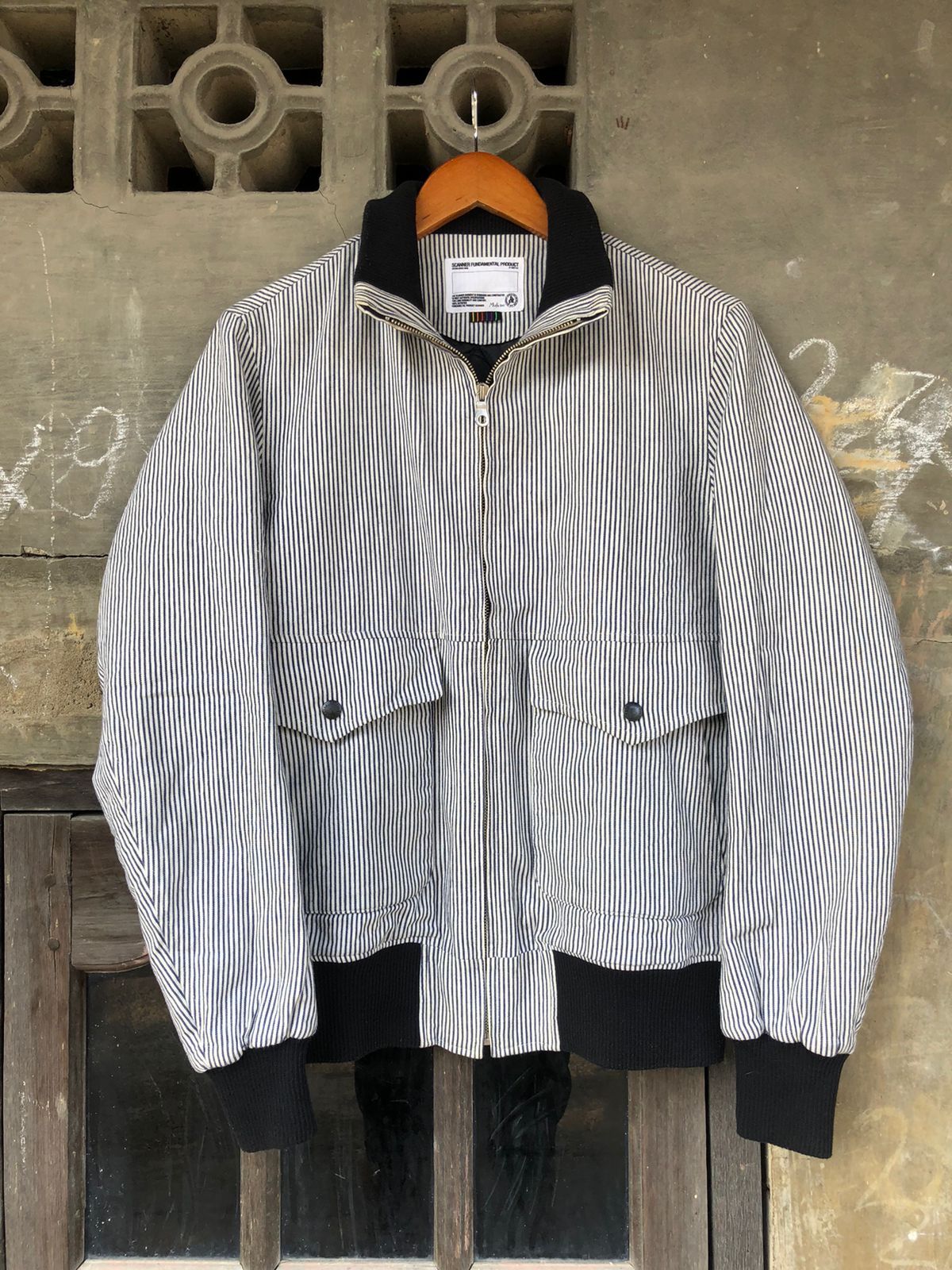image of Fdmtl 2000S Fundamental Hickory Bomber Jacket in Blue, Men's (Size Medium)