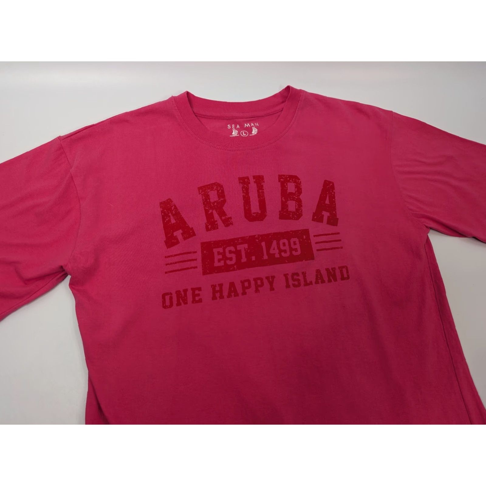 Spell Aruba Sea Man T-Shirt Pink Cotton Crew Neck Short Sleeve Large Men Beach Fish Graphic Print Size US L / EU 52-54 / 3 - 2 Thumbnail